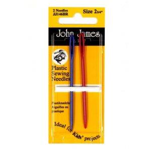 2 Plastic Childrens Sewing Needles Blue and Red