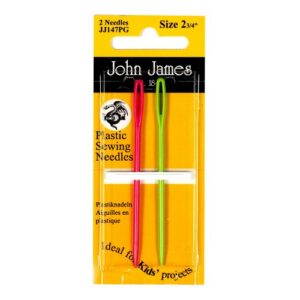 2 Plastic Childrens Sewing Needles Pink and Green